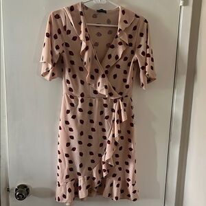 PrettyLittleThing light pink strawberry faux wrap dress